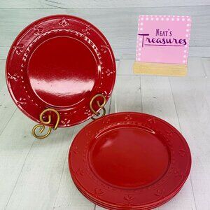 Kennex FIRENZA CINNAMON Embossed Fleur-De-Lis Stoneware  Bread Side Plates Set 4